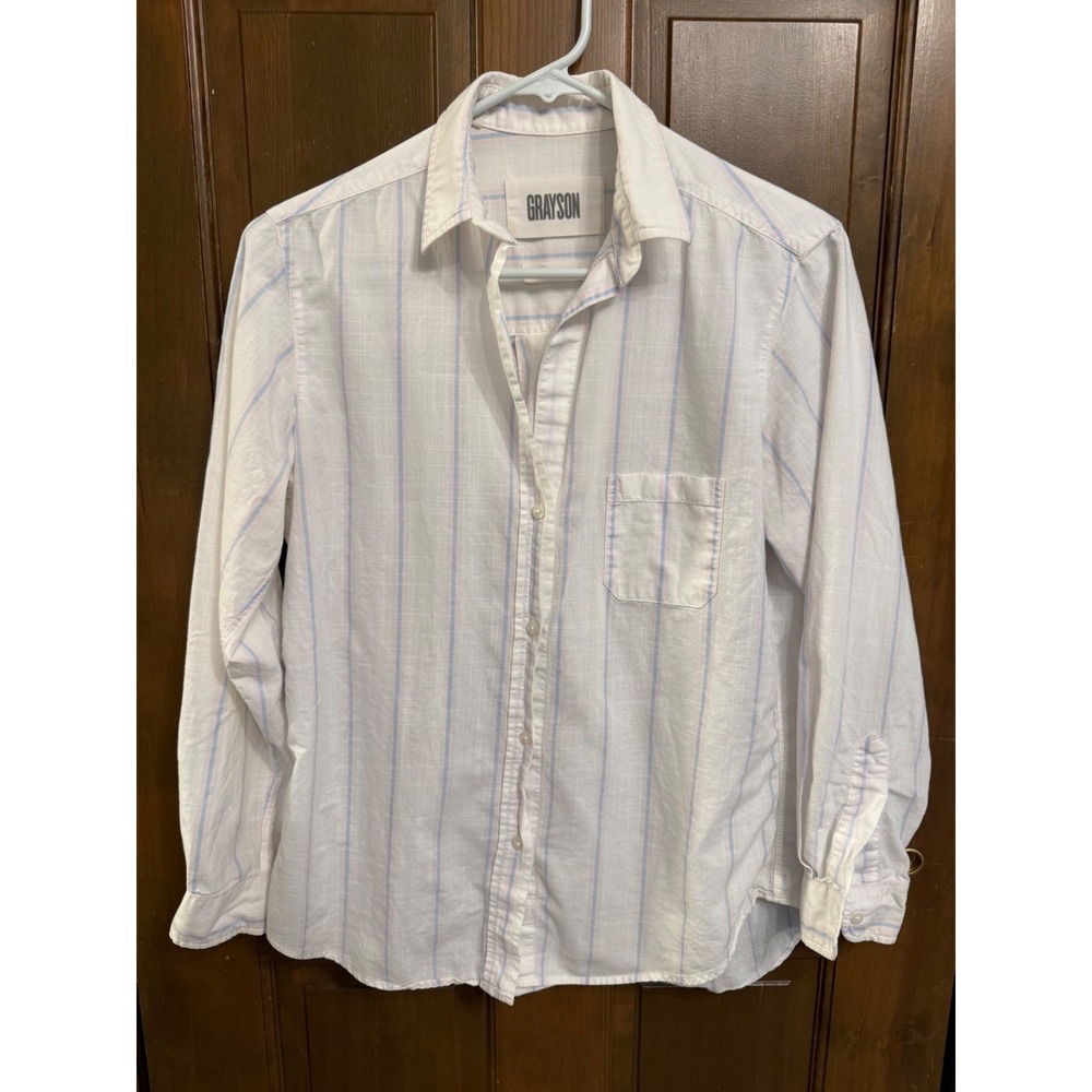 Grayson Frank and Eileen The Hero Shirt size 2 white pink blue stripe cotton